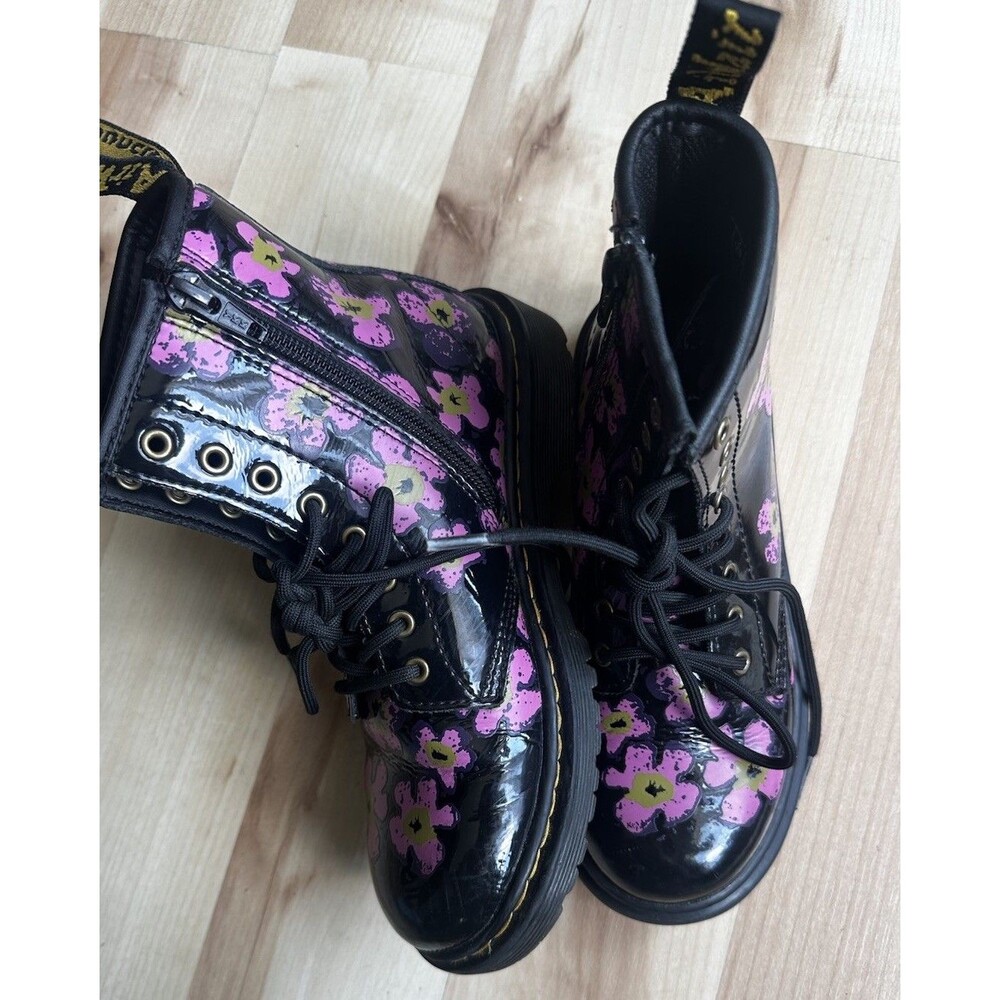 Dr. Martens 1460 J Kids Floral Patent Leather Lace-Up Zip Combat Boots US 2 - Picture 2 of 9